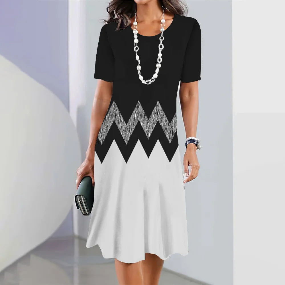 Digital Printing Fashion Casual Loose Ladies Round Dresses