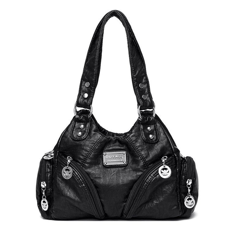 Women's Retro Soft Leather Motorcycle Trendy Quality Crossbody Bags