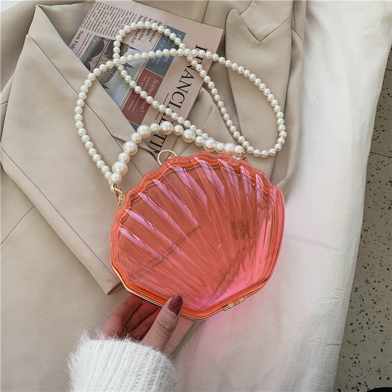 Women's Transparent Shell Box Western Style Pearl Shoulder Bags