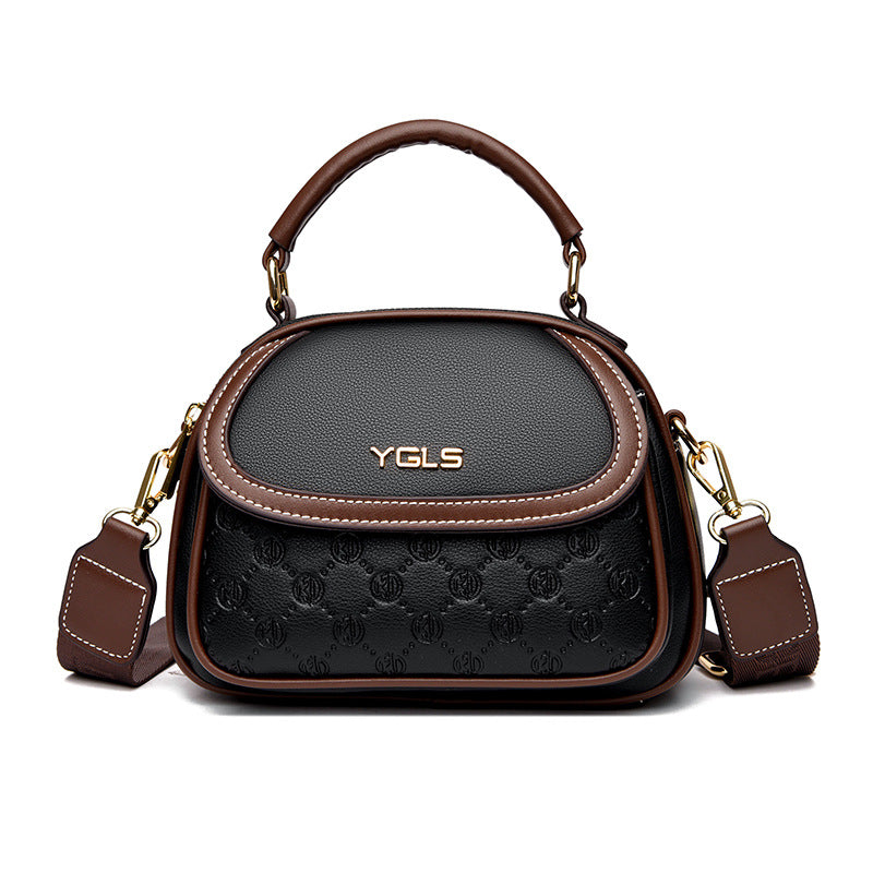 Women's Soft Leather Embossed Simple Round Large Crossbody Bags