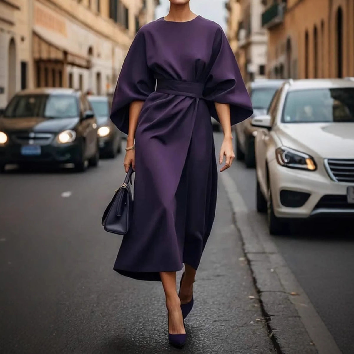 Women's Elegant Solid Color Waist Tight Dress Casual Dresses