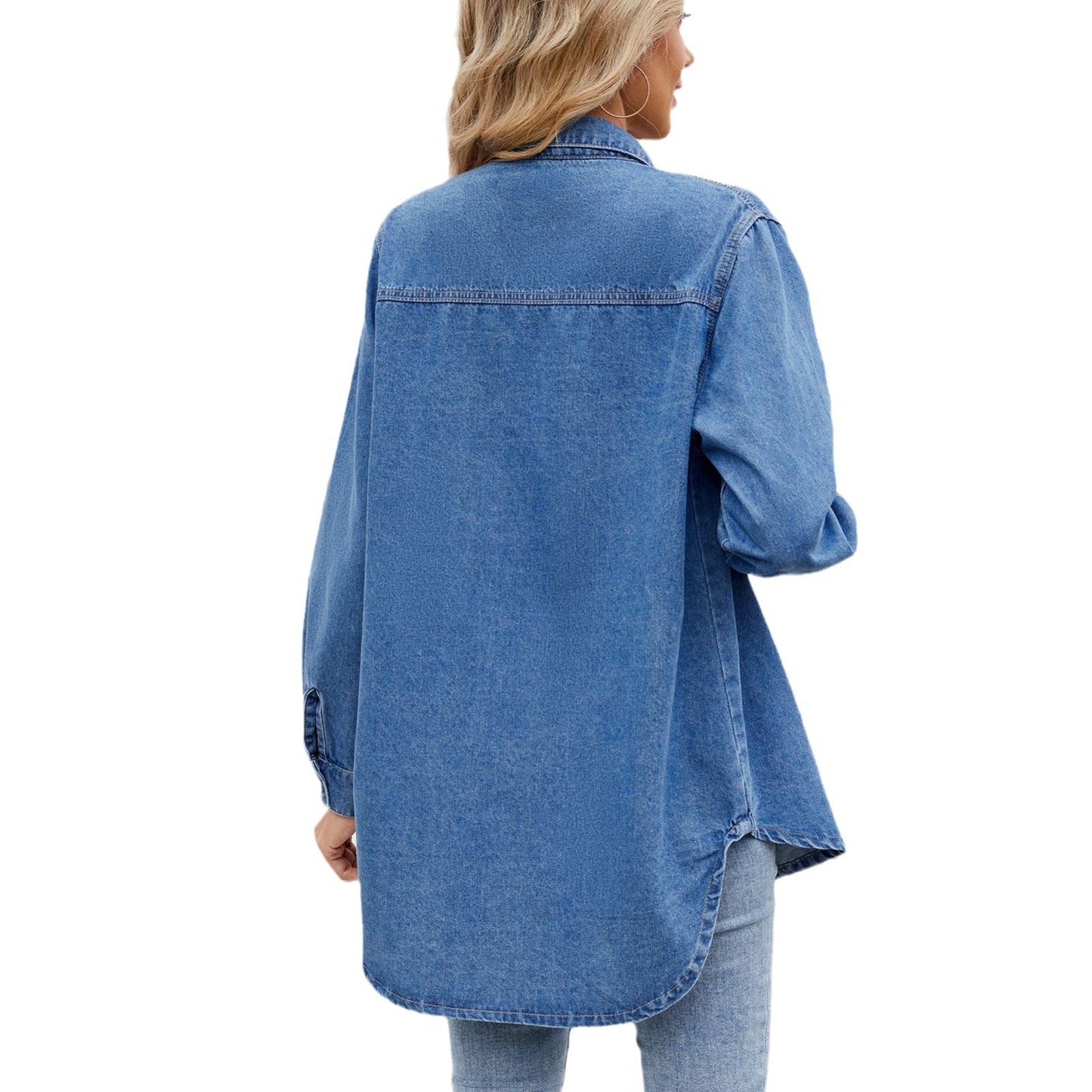 Women's Washed Loose Long Sleeve Snap Fastener Blouses