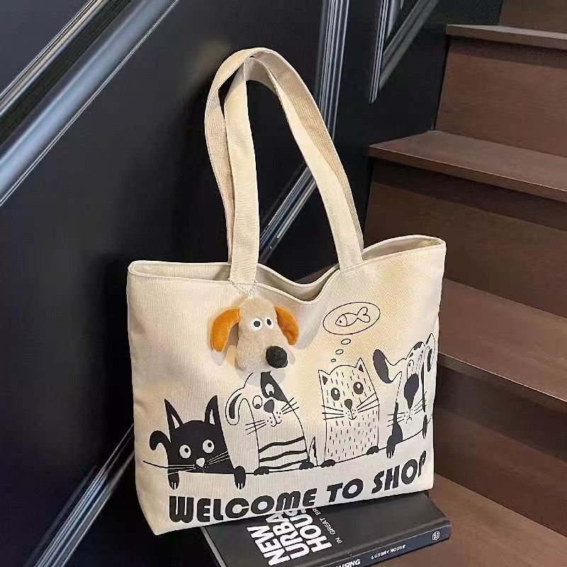 Women's Large Capacity Cartoon Canvas Class Portable Bags