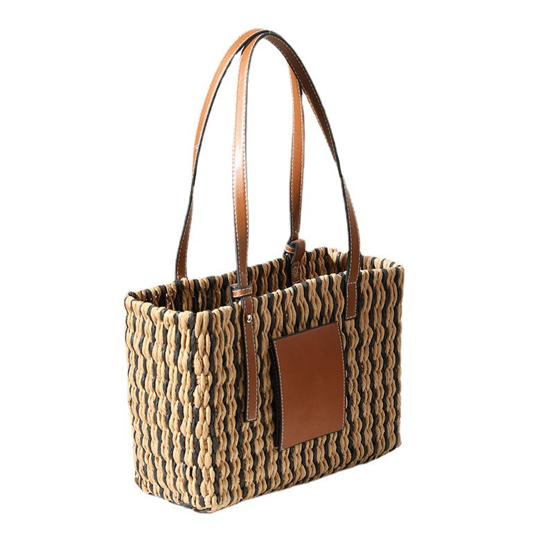 Women's Fashion Woven Portable Rattan Weave Seaside Shoulder Bags