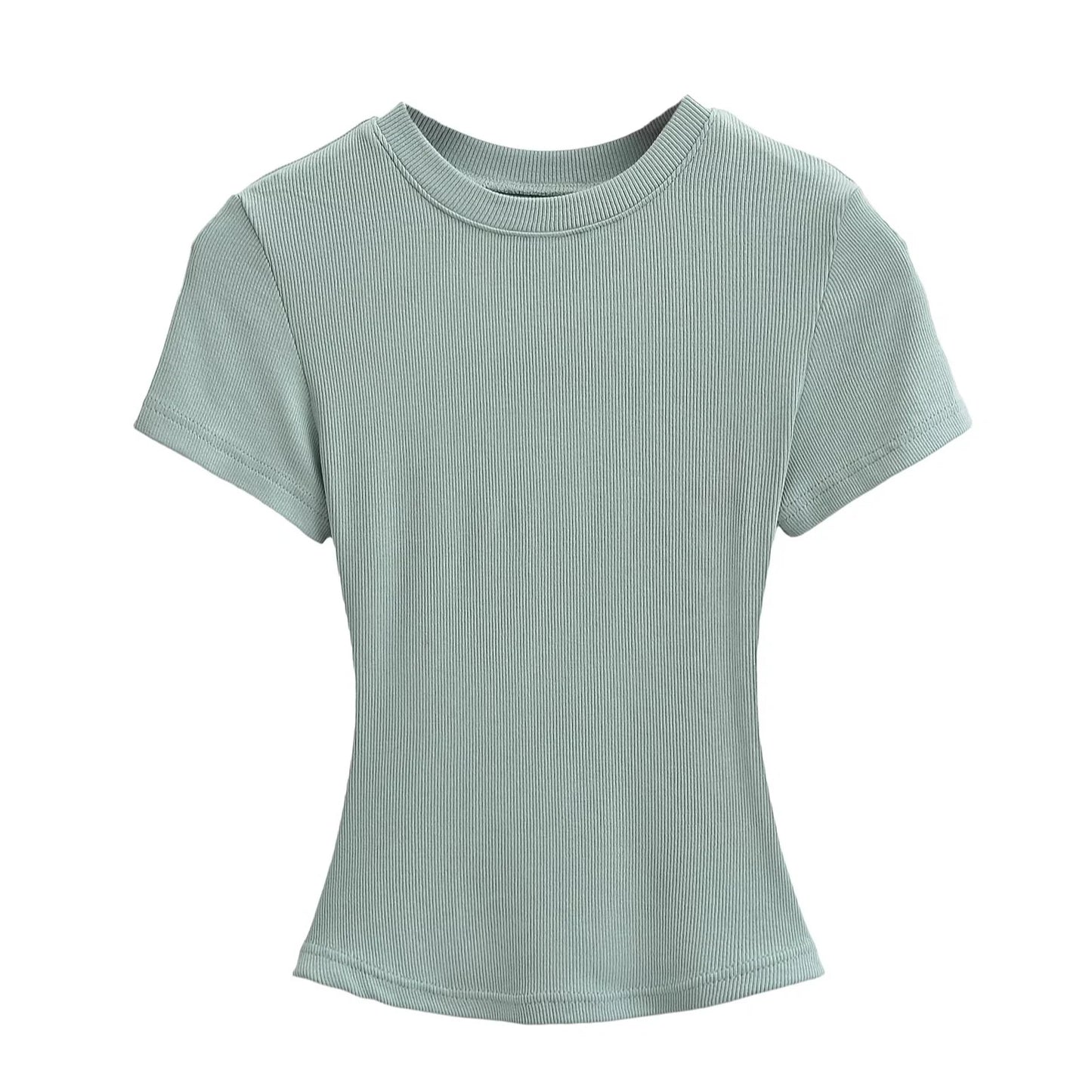 Women's Stretch Round Neck Thread T-shirt Summer High Waist Tight Blouses