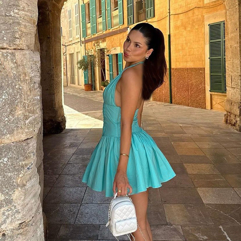 Elegant French Single-breasted Waist Sexy Bare Dresses
