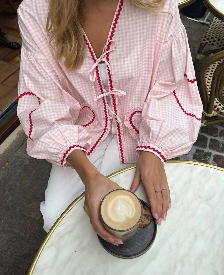 Casual Fashion Love Contrast Color Plaid Blouses