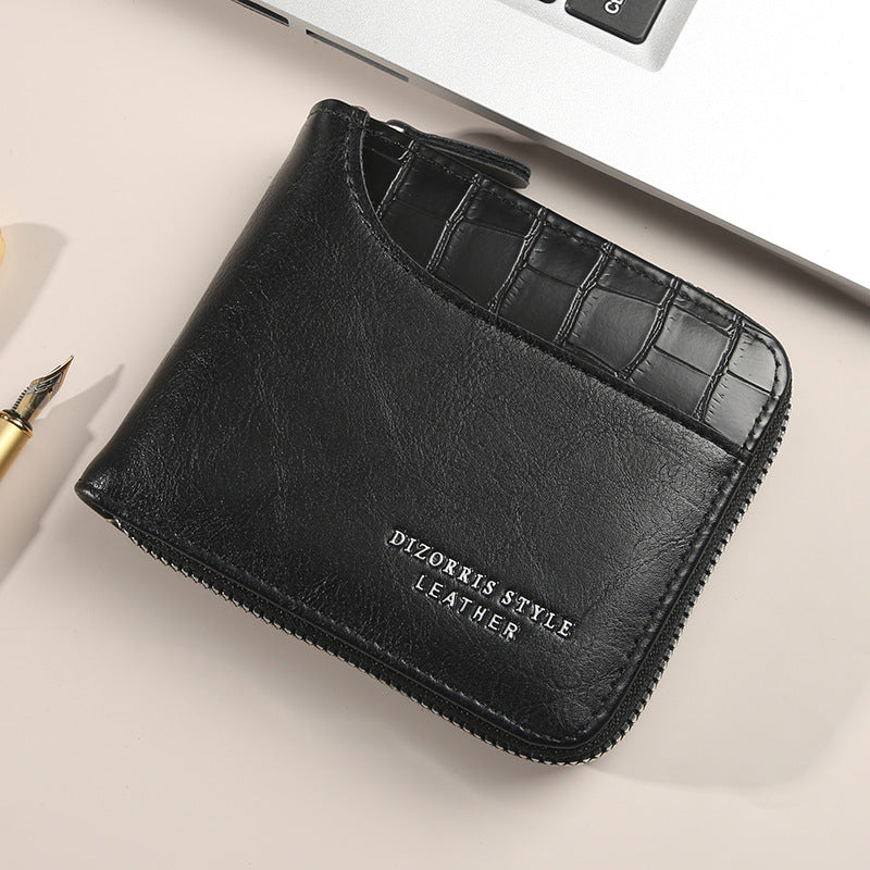 Men's Short Stitching Stone Pattern Large Capacity Zipper Bags