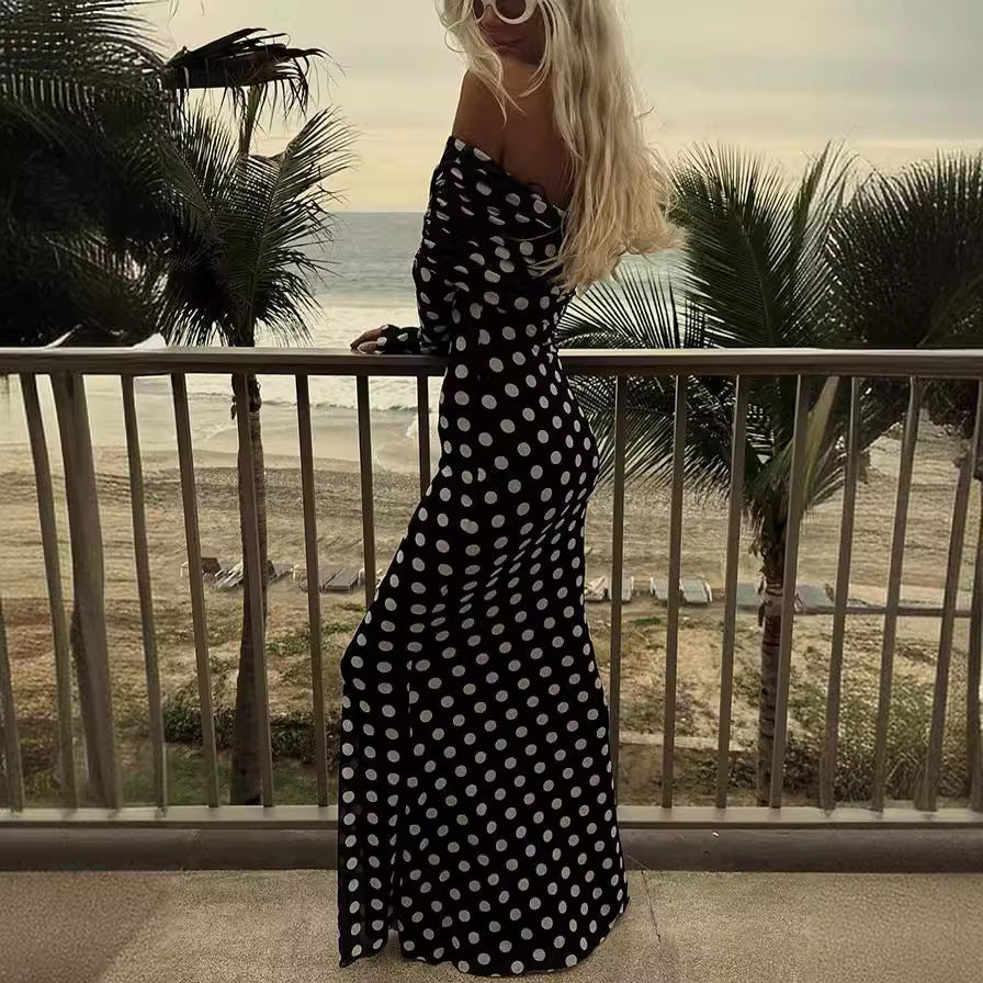Women's Voile Polka Dot Stitching Sexy Slim Dresses