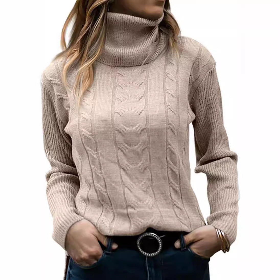 Women's Solid Color Turtleneck Retro Long Sleeve Sweaters
