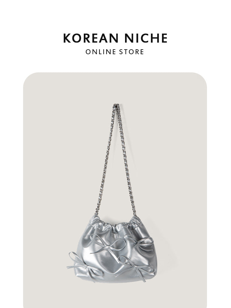 Women's Niche Chain Bow Soft Leather Spring Crossbody Bags