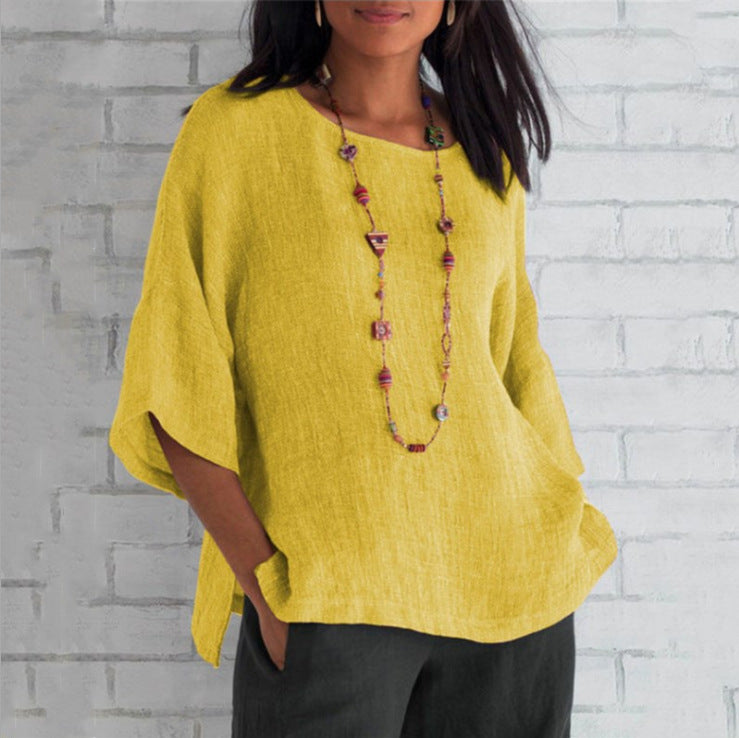 Women's Day Delivery Three-quarter Sleeve Round Neck Blouses