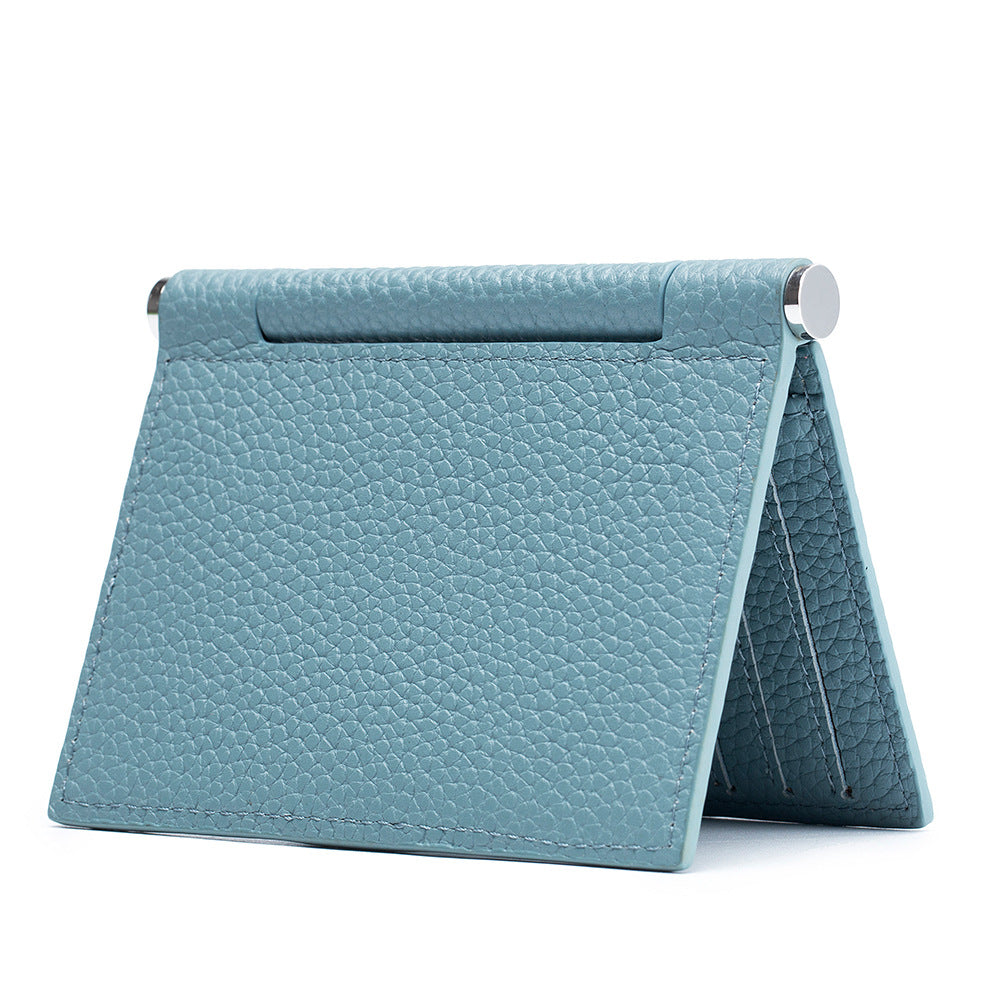 Women's & Men's Cowhide Trendy Folding Clip Document Design Card Holder