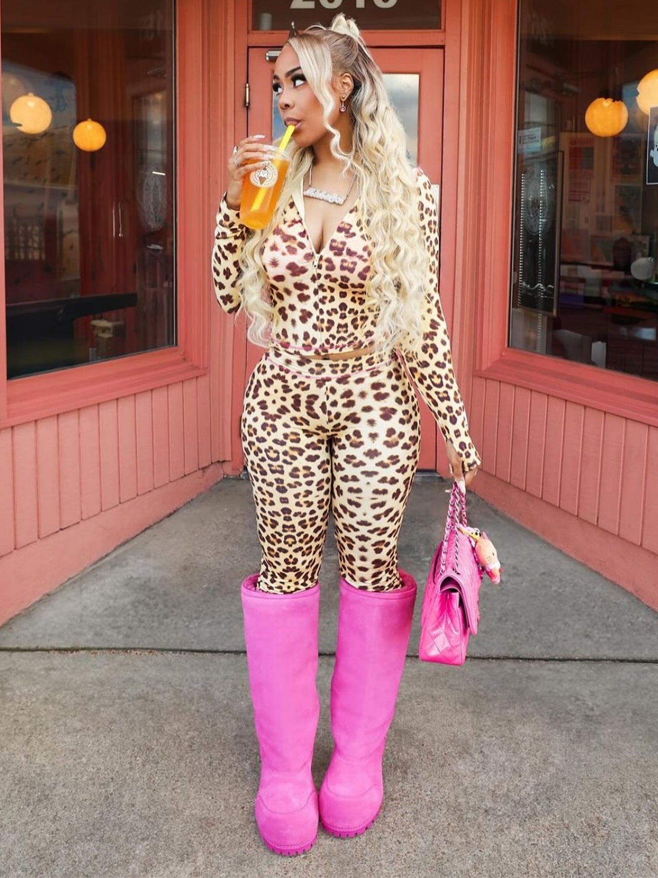 Women's Hot Leopard Print Long Sleeve Hoodie Suits