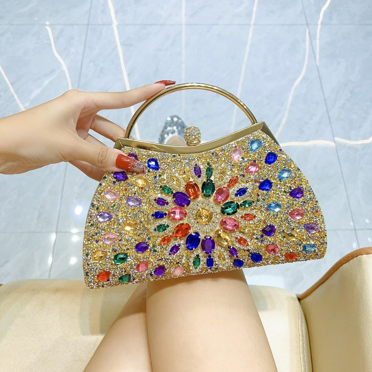 Women's Textured Dress Banquet Fashion Full Diamond Handbags