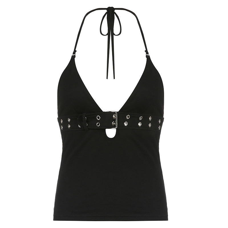 Buckle Low-cut Halter Tight Crop Bottoming Tops