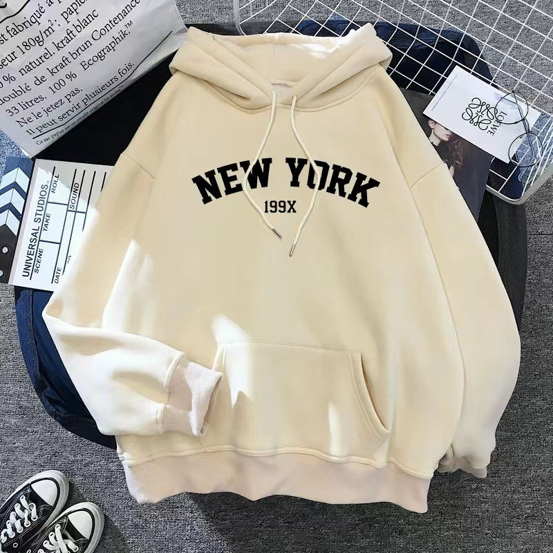 Stylish Fleece-lined Hoodie Unisex Wear Loose Sweaters