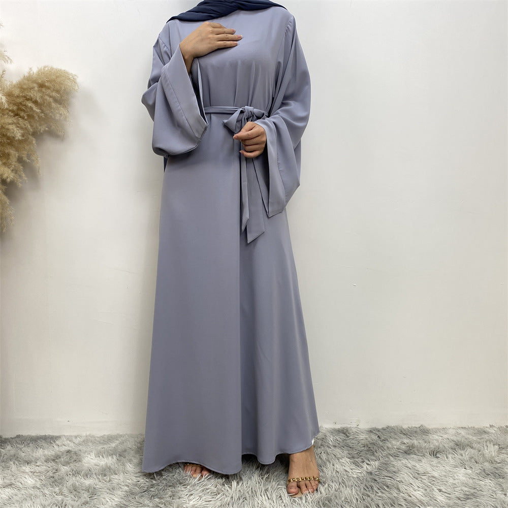 Solid Color Lace Up Muslim Dress Clothing
