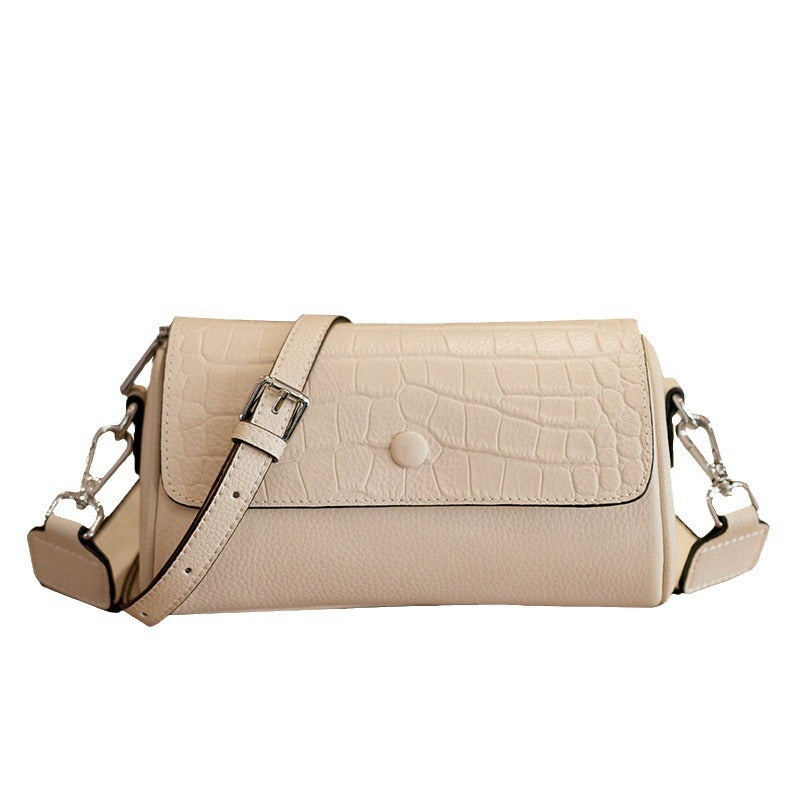Women's Wide Strap File Underarm Cattlehide Leather Shoulder Bags