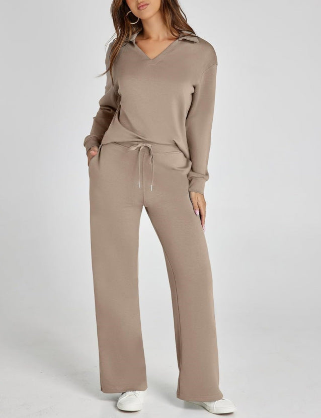 With Drawstring Design Elastic Waist Flared Suits
