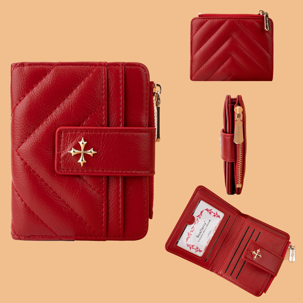 Women's Short Simple Minority Cruciate Flower Hasp Ladies Wallet