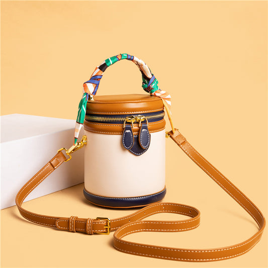 Women's Retro Contrast Color Round Niche Silk Shoulder Bags