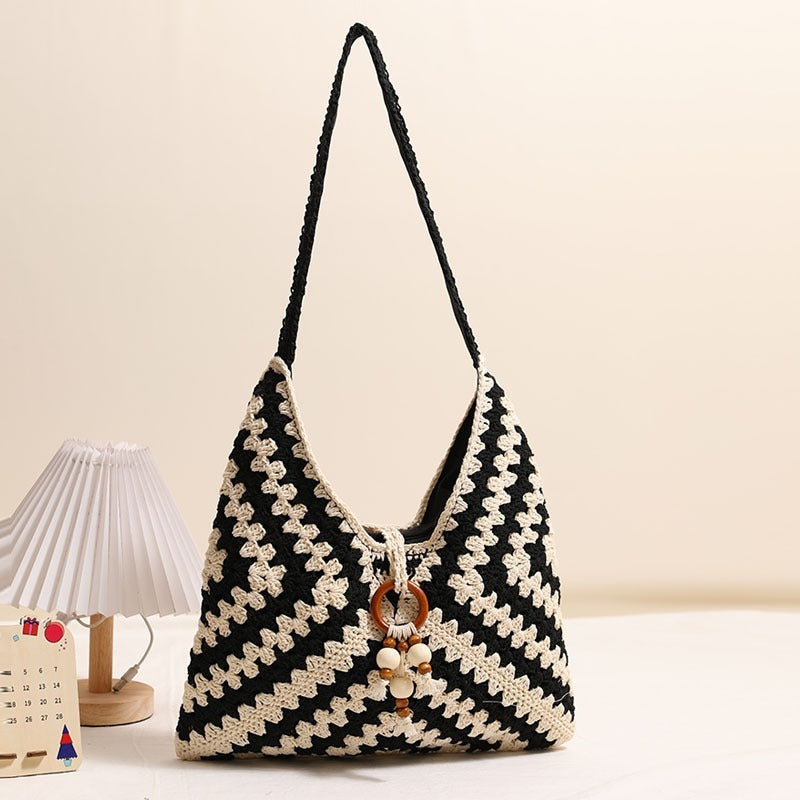 Women's Single Cotton Thread Woven Color Grandmother Shoulder Bags