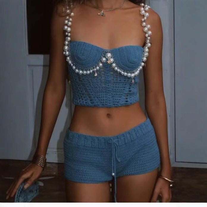 Cool Fashion Sexy Solid Color Beading Suits