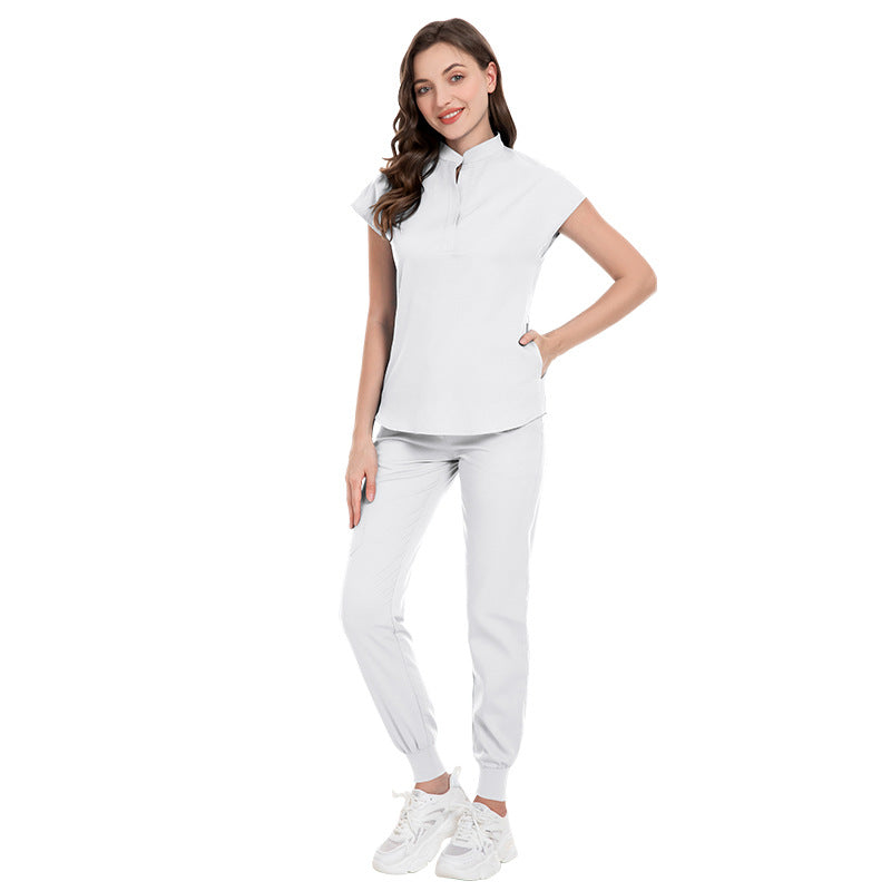 Color Medical Scrubbing Nursing Trousers Elastic Stand Collar Jogging Uniform