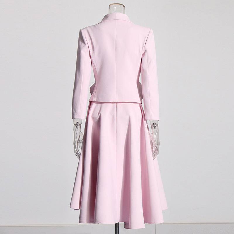Women's Autumn Stitching Three-dimensional Rose Pleated High Suits