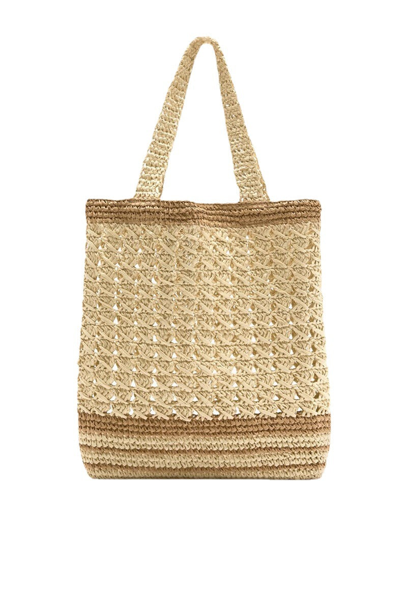 Women's Summer Beach Contrast Color Stripes Woven Shoulder Bags