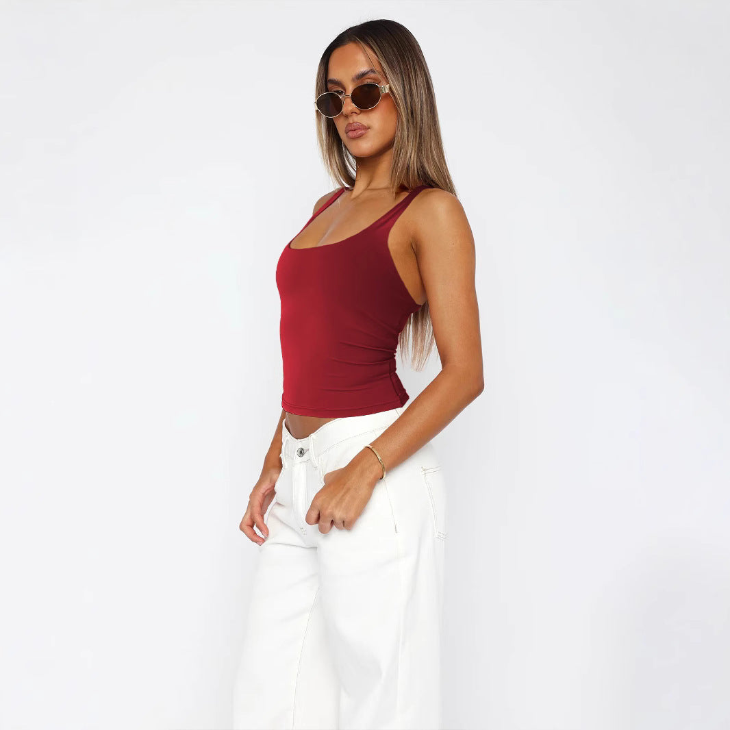 Fashion Sleeveless Solid Color Bare Back Tops