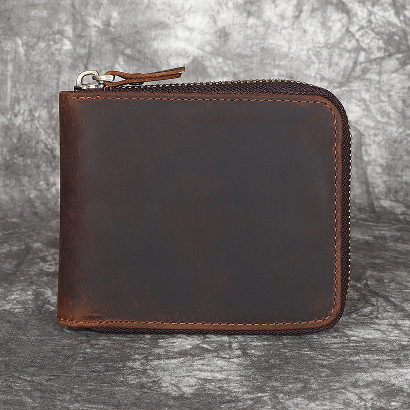Men's Horse Leather Zipper Vertical Full First Layer Cowhide Retro Men's Wallets