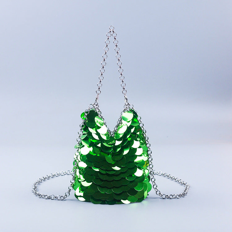 Women's Shiny Metal Scale Sequin Hand-woven Banquet Crossbody Bags