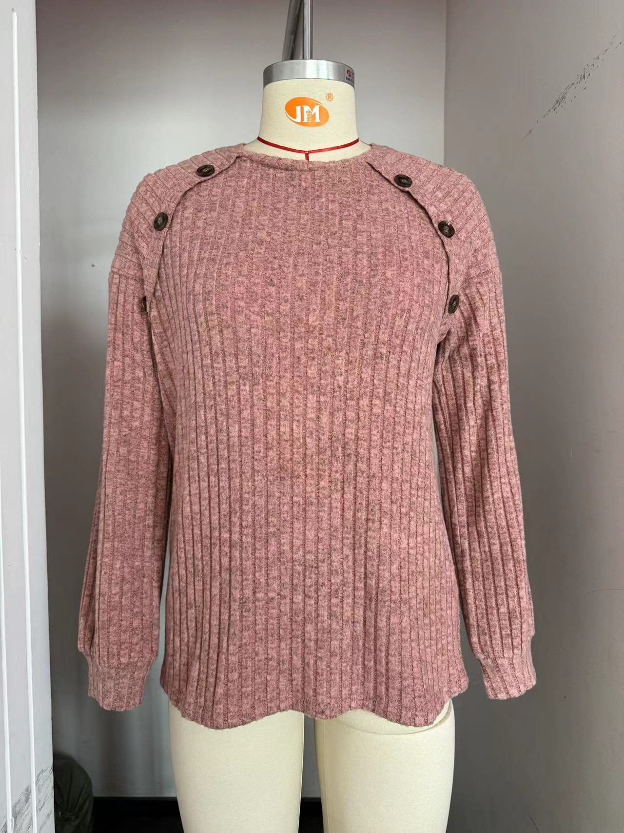 Women's Brushed Solid Color Long Sleeve Button Tops