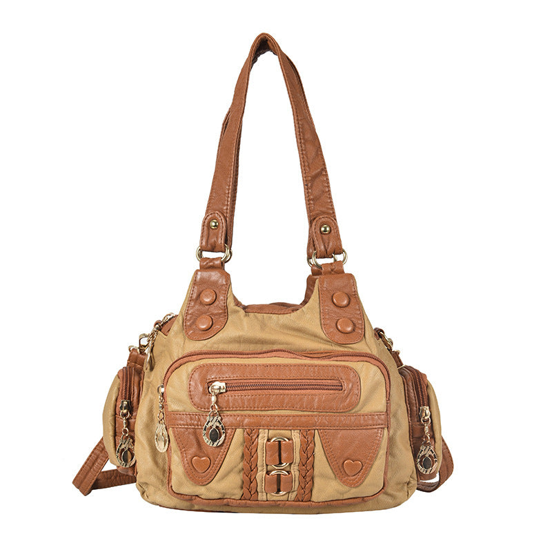 Women's Retro Fashion Multipurpose Simple Washed Soft Shoulder Bags
