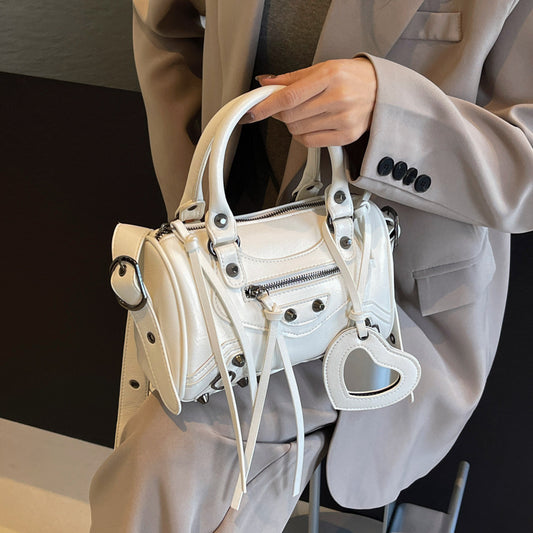 Women's Retro Portable Tassel Rivet Decoration Motorcycle Crossbody Bags