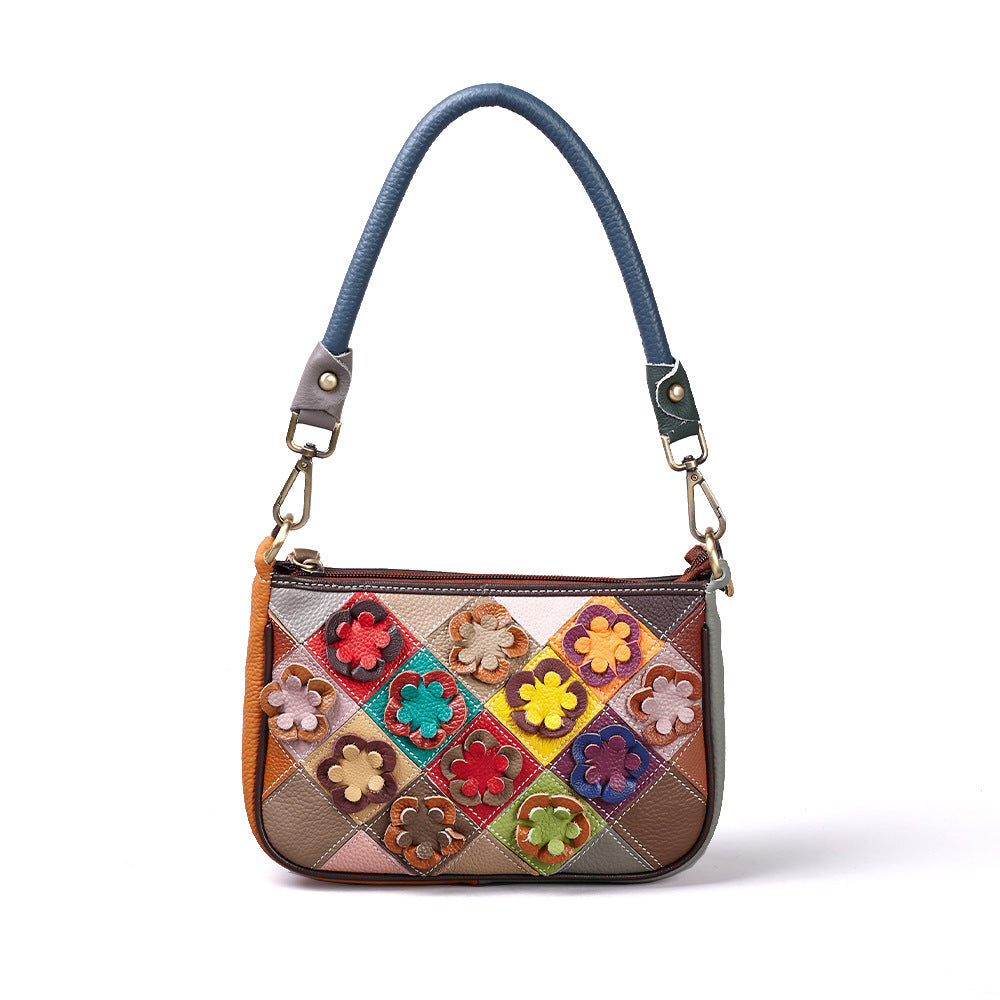 Women's Layer Cowhide Genuine Leather Handmade Contrast Color Men's Bags