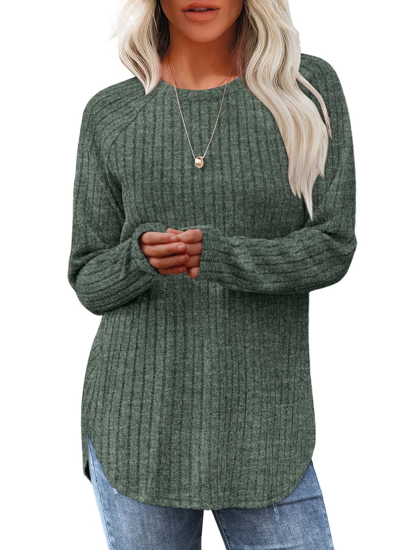 Women's Autumn Loose Round Neck High Low Blouses