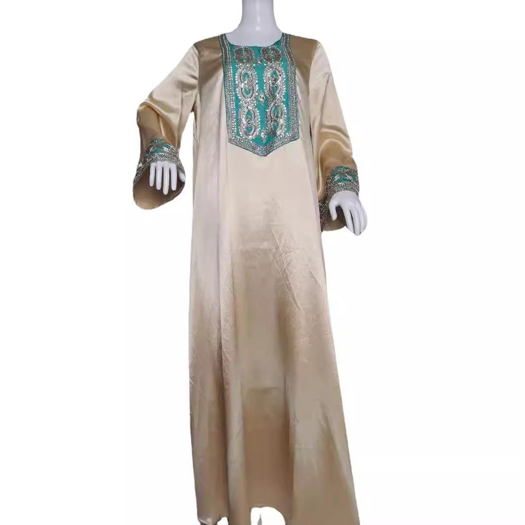 Women's Gold Sequined Gown Robe Arabic Elegant Clothing