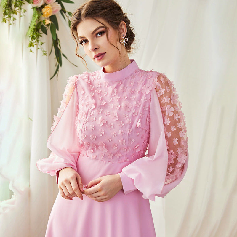 Women's Wear Applique Bubble Long Sleeve Big Dresses