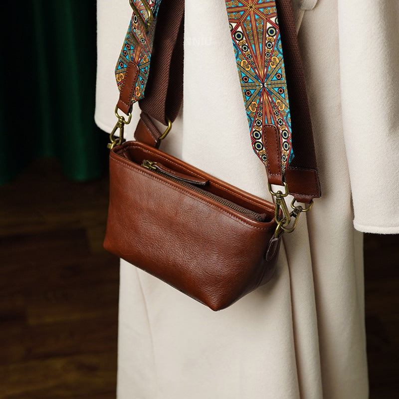 Women's Leather First Layer Cowhide Wide Strap Shoulder Bags