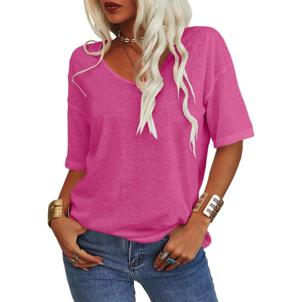 Women's Half Sleeve Loose Shirt Casual Solid Tops