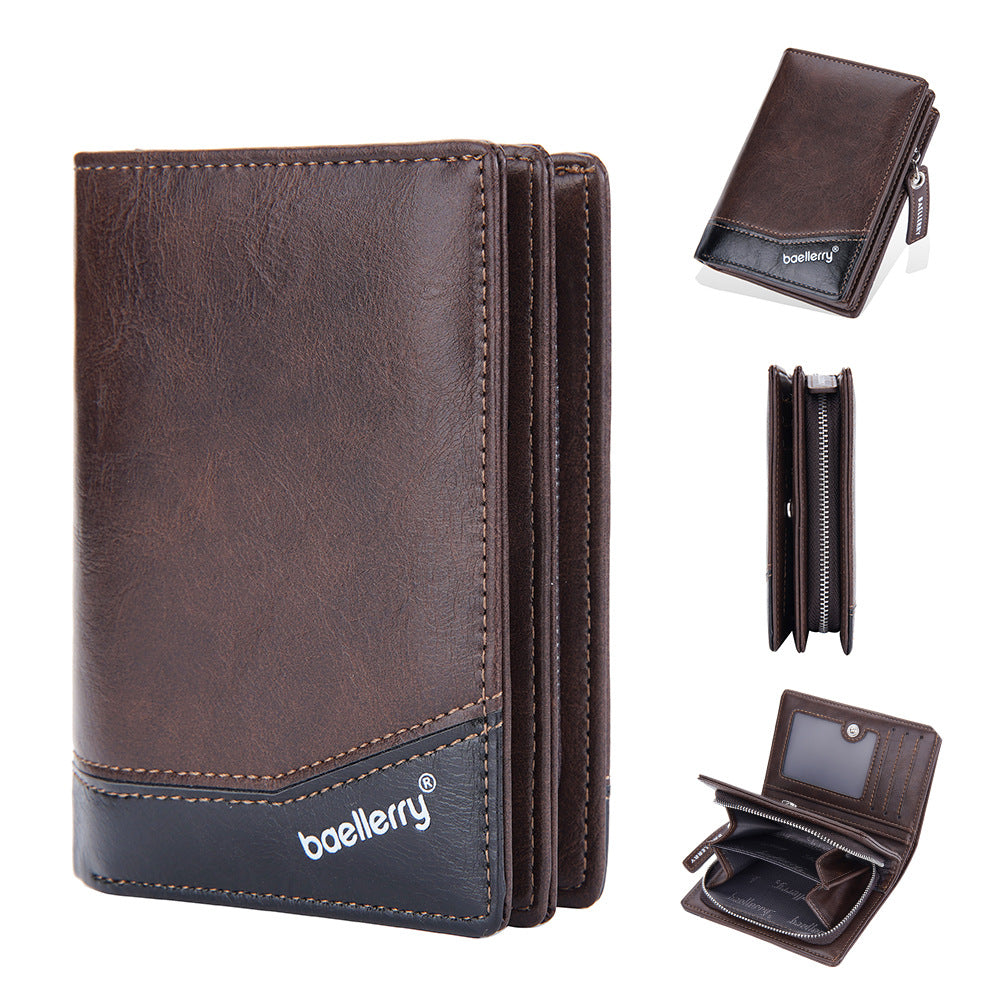 Men's Short Retro Multiple Slots Zipper Color Men's Wallet