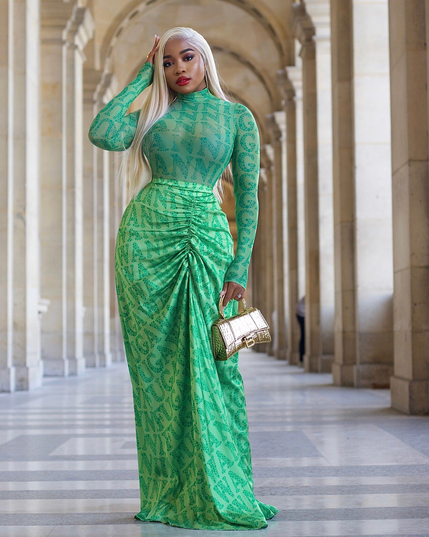 Women's Mesh Pleating Slim Fit Long Dress Suits