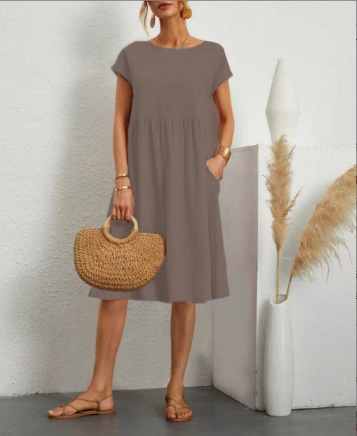 Women's Summer Elegant Dress Cotton Linen A- Dresses