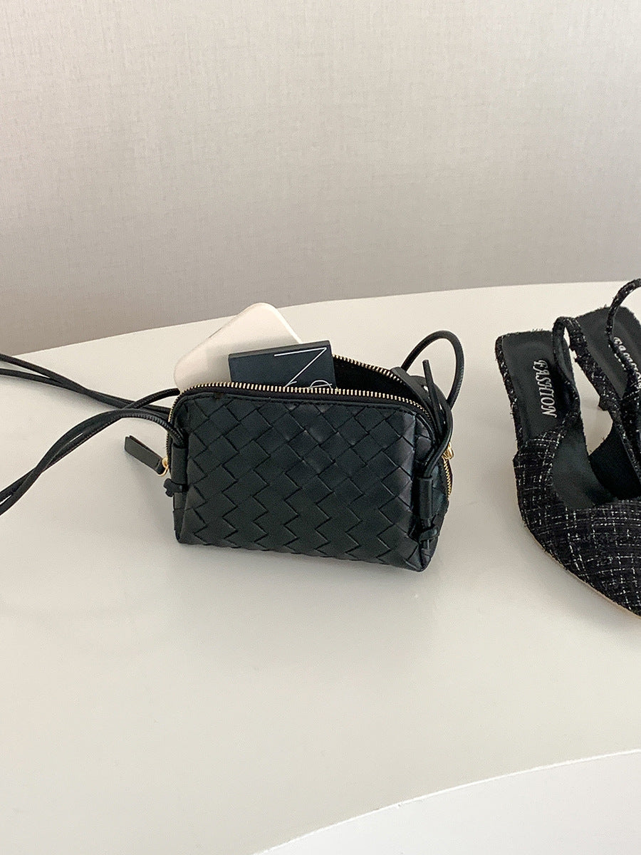 Women's Summer Double Zipper Retro Textured Woven Crossbody Bags