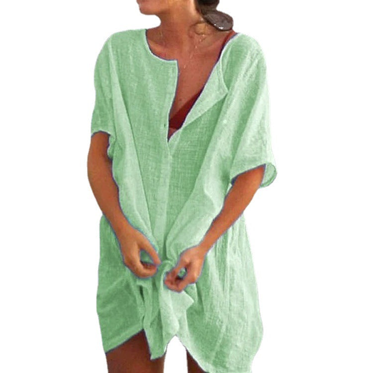 Women's Shirt Mid-length Loose Solid Color Sleeve Blouses
