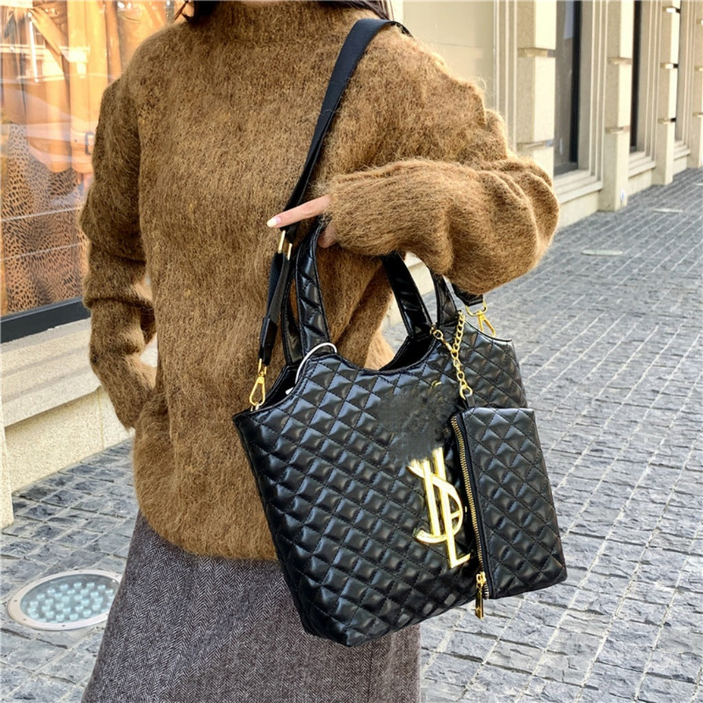 Women's Rhombus Large Capacity Shopping High-grade Black Tote Bags