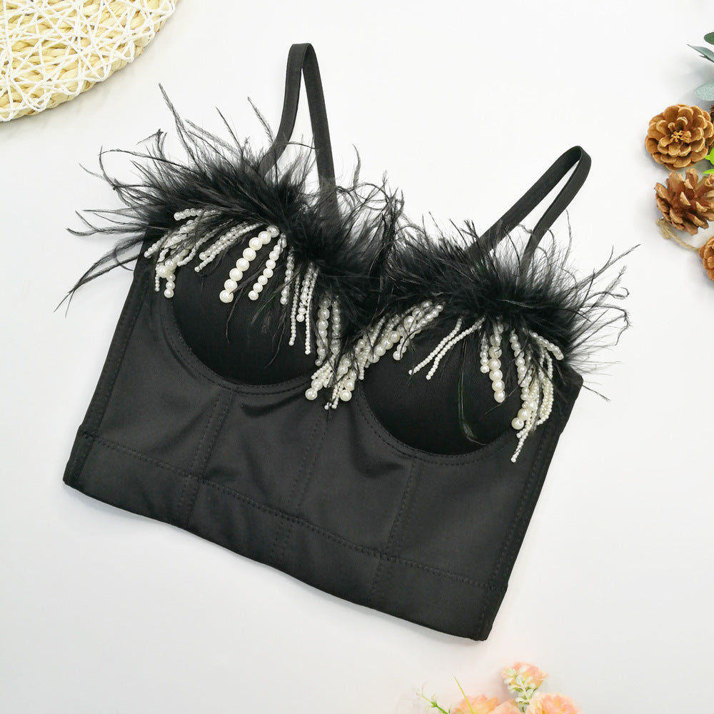 Sling Outer Wear Sexy Beaded Tassel Fishbone Tube Tops